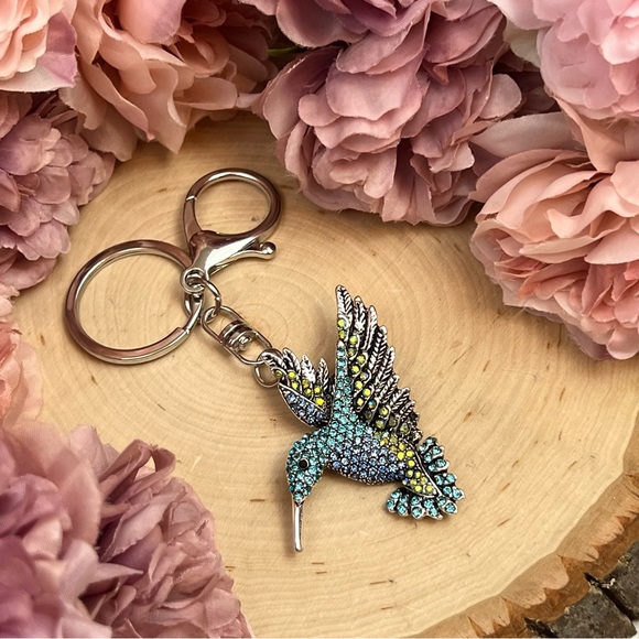Beautiful Blue Crystal Hummingbird Keychain Charm - Picture 8 of 15